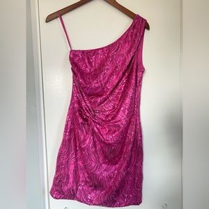 Elegant Pink One-Shoulder Mini Dress